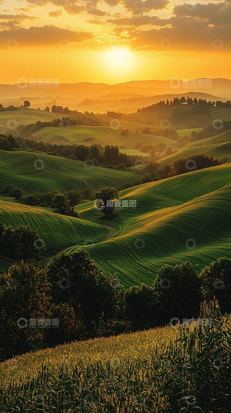 高清大图下载【趣麦麦图】托斯卡纳日落田园风光