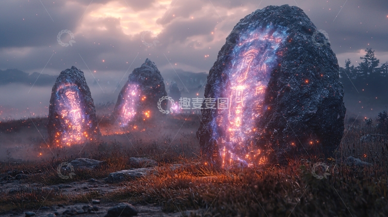 高清大图下载【趣麦麦图】奇幻神秘发光巨石