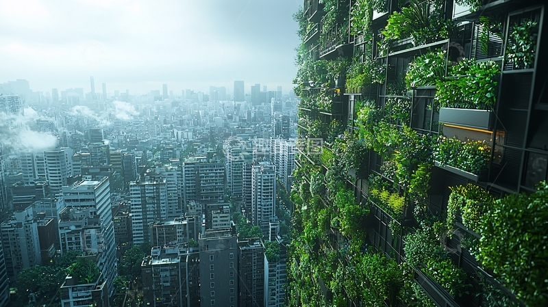 高清大图下载【趣麦麦图】绿植墙高楼城市景观