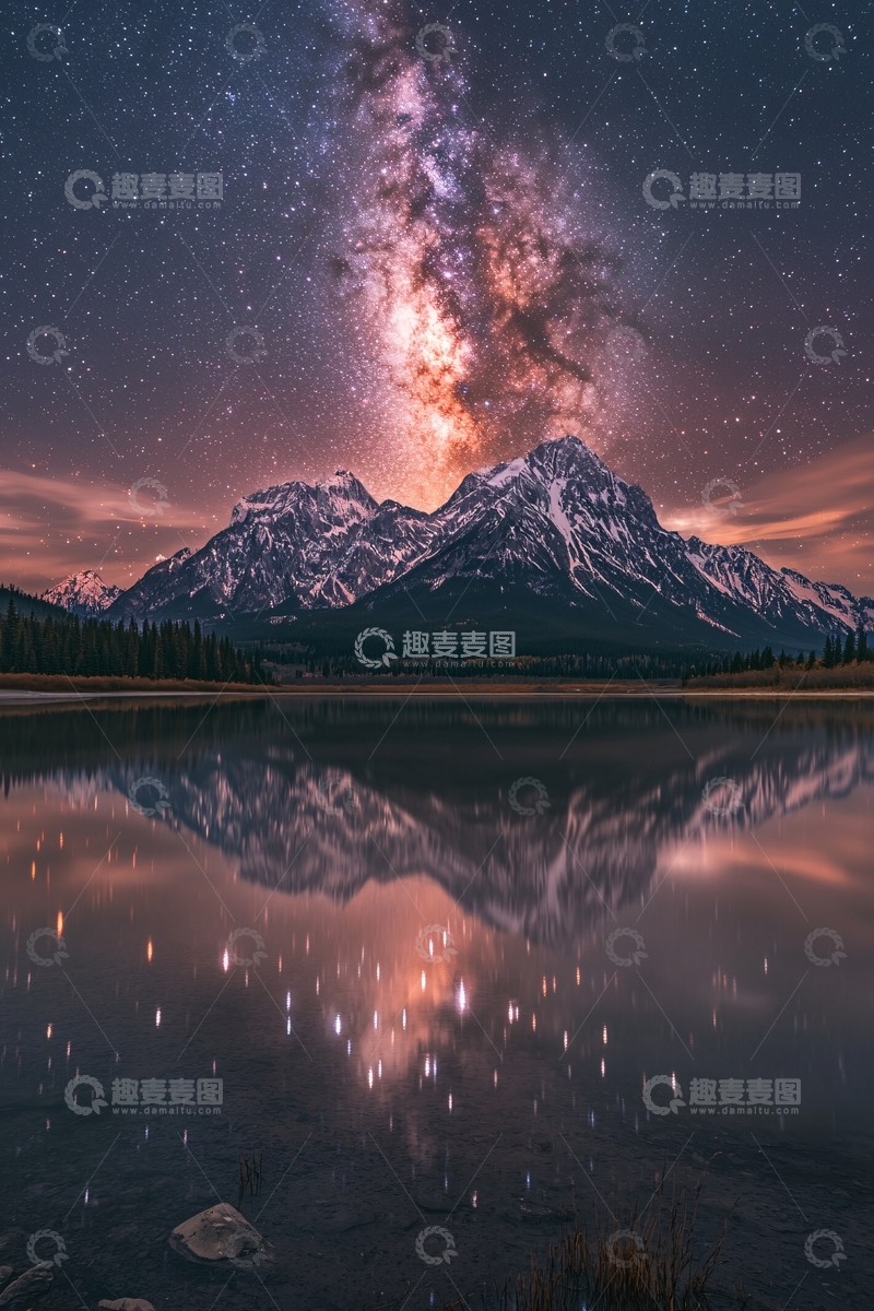 高清大图下载【趣麦麦图】星空倒影雪山湖面夜景