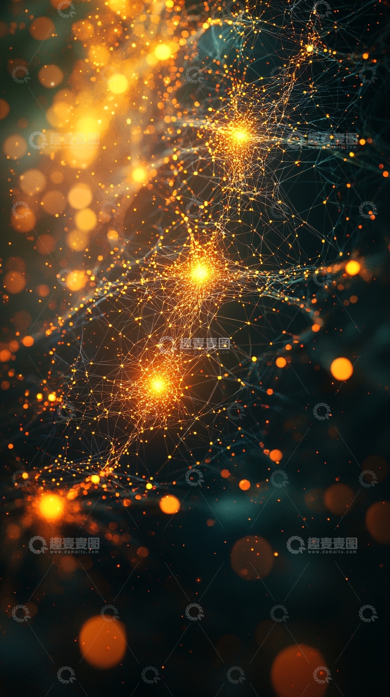 高清大图下载【趣麦麦图】金色光点组成的抽象网络