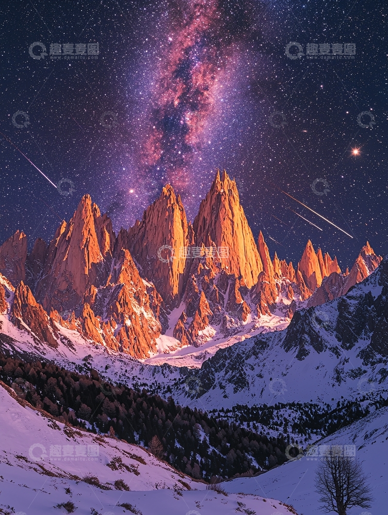 高清大图下载【趣麦麦图】星空下的雪山