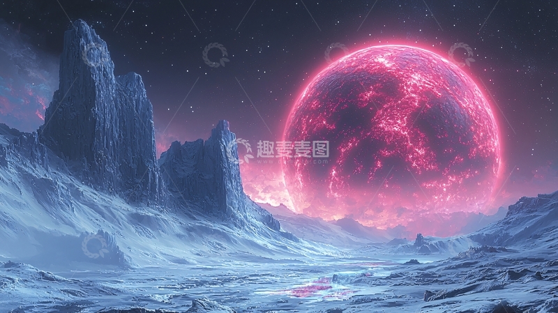 高清大图下载【趣麦麦图】冰雪星球与粉色星球