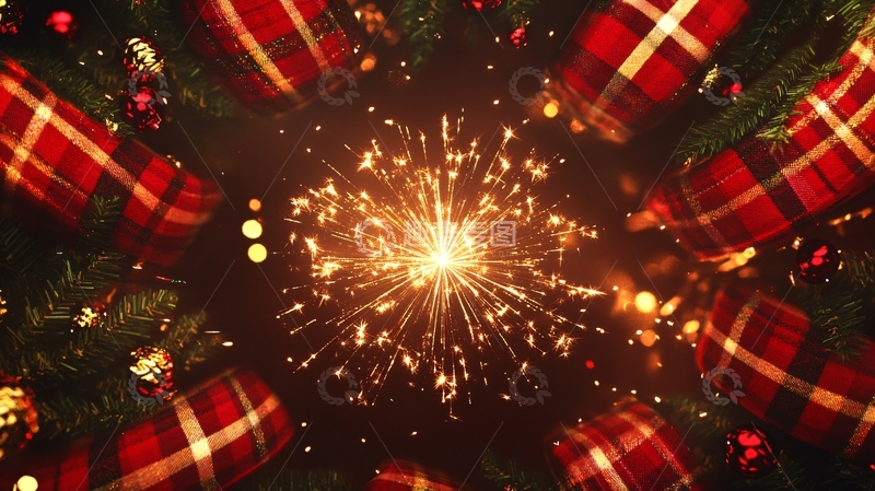 高清大图下载【趣麦麦图】圣诞礼物环绕燃放烟花