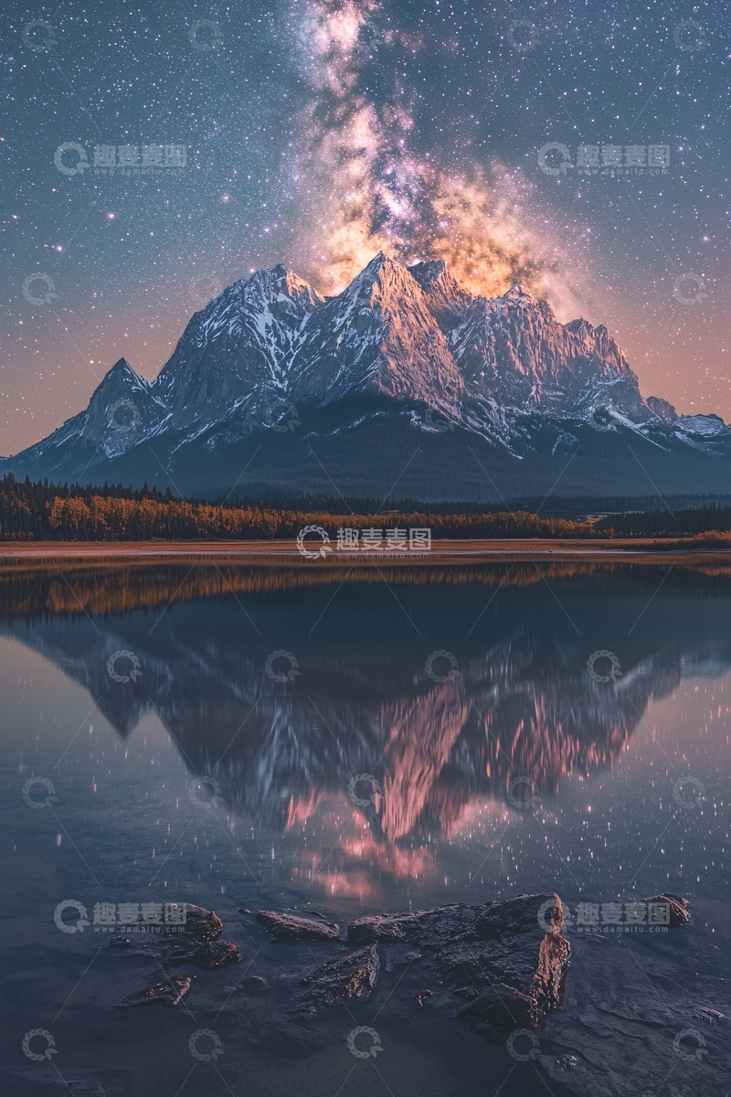 高清大图下载【趣麦麦图】山峰倒影星空夜景