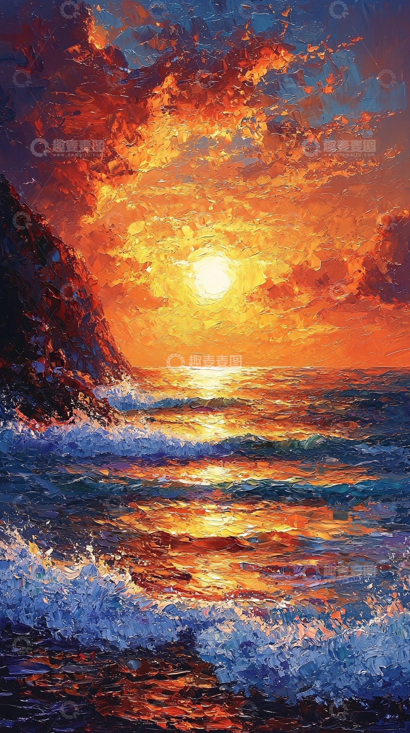 高清大图下载【趣麦麦图】燃烧的夕阳海景