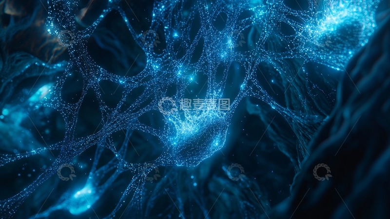 高清大图下载【趣麦麦图】蓝色发光神经元网络
