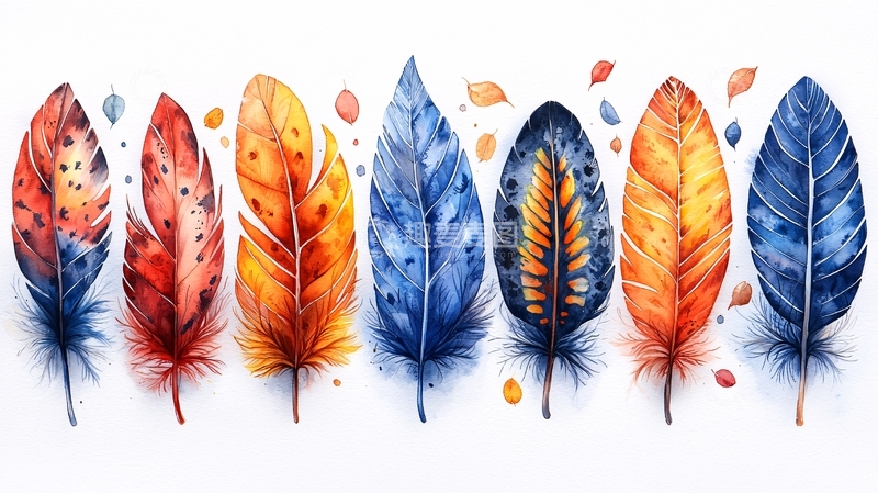 高清大图下载【趣麦麦图】水彩羽毛