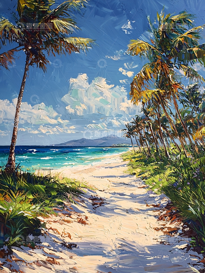 高清大图下载【趣麦麦图】热带海滩油画风格