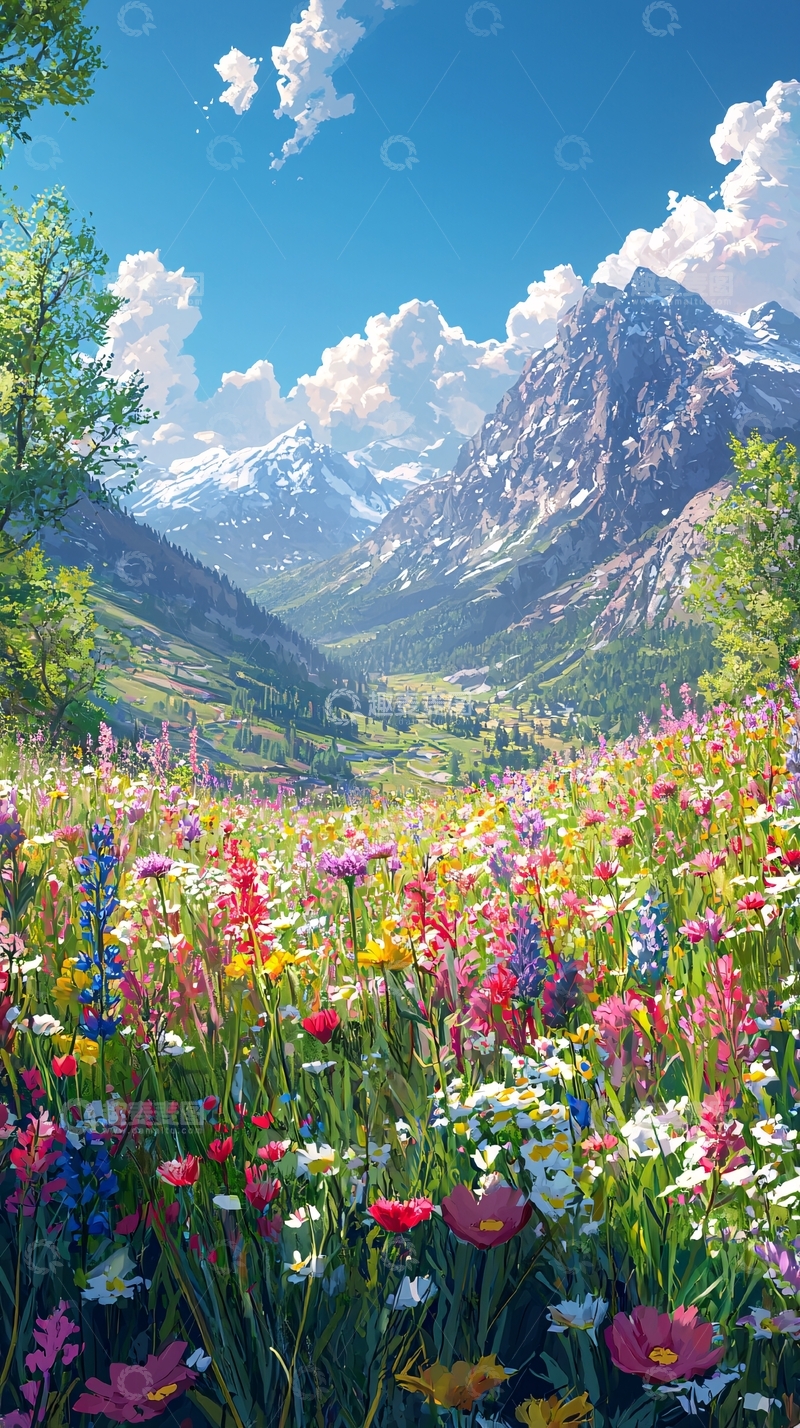 高清大图下载【趣麦麦图】鲜花盛开的山谷美景