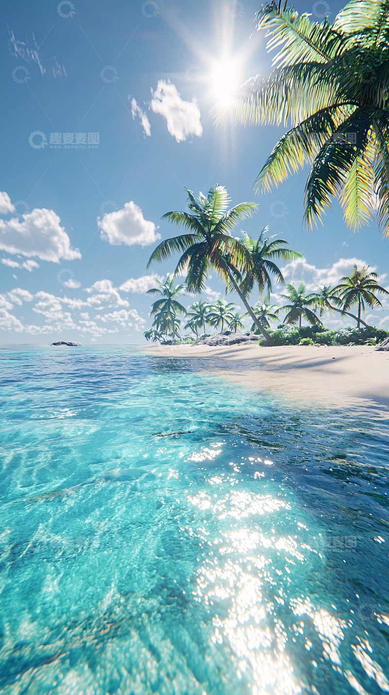 高清大图下载【趣麦麦图】热带海滩椰树阳光