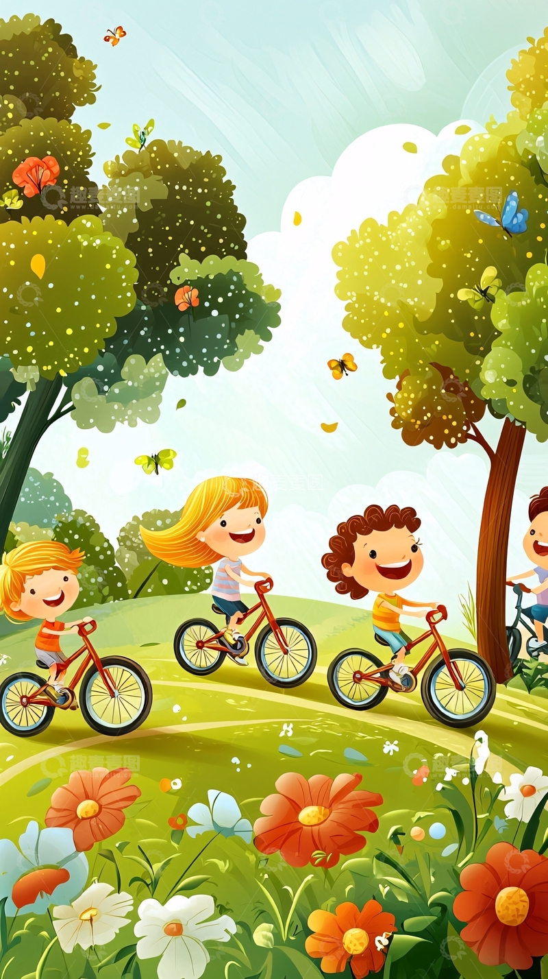高清大图下载【趣麦麦图】儿童骑自行车