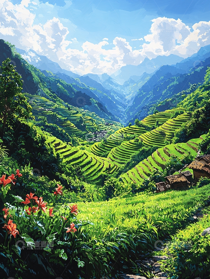 高清大图下载【趣麦麦图】梯田美景如画