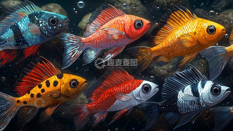 高清大图下载【趣麦麦图】七彩鱼群高清图片