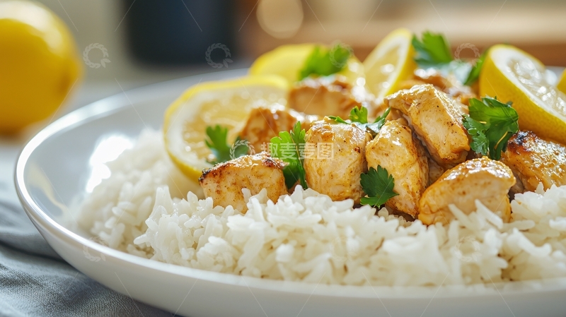 高清大图下载【趣麦麦图】柠檬烤鸡肉饭