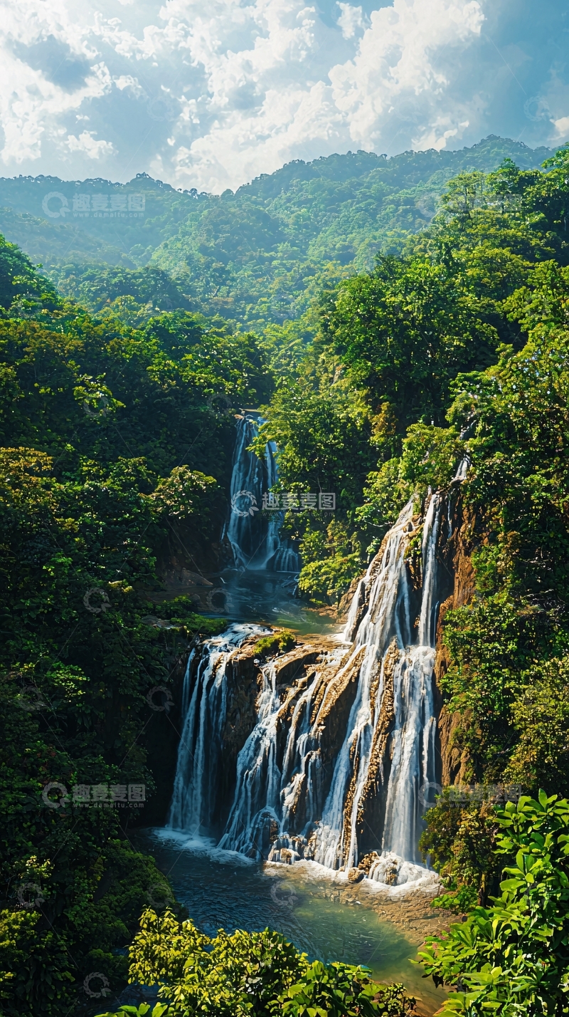 高清大图下载【趣麦麦图】壮丽的森林瀑布景观