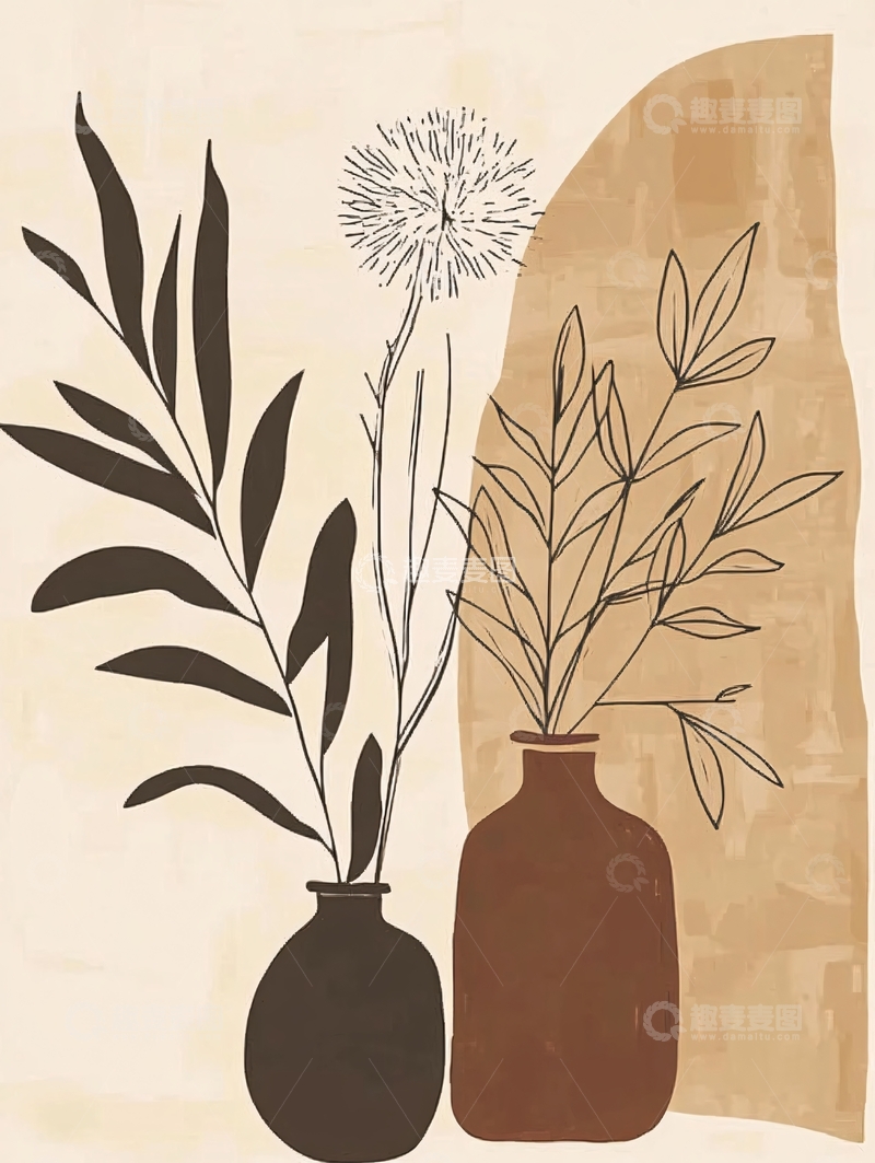 高清大图下载【趣麦麦图】极简花卉瓶插装饰画
