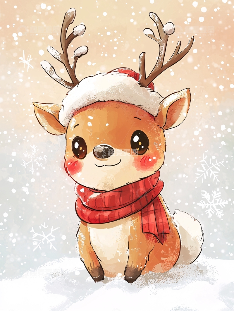 高清大图下载【趣麦麦图】圣诞驯鹿卡通图