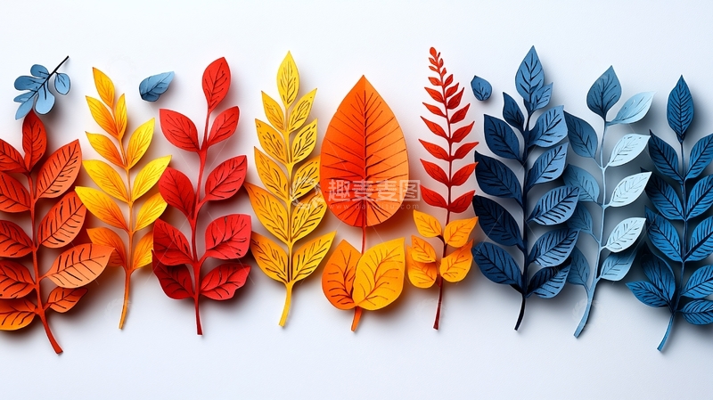 高清大图下载【趣麦麦图】彩色纸艺叶子