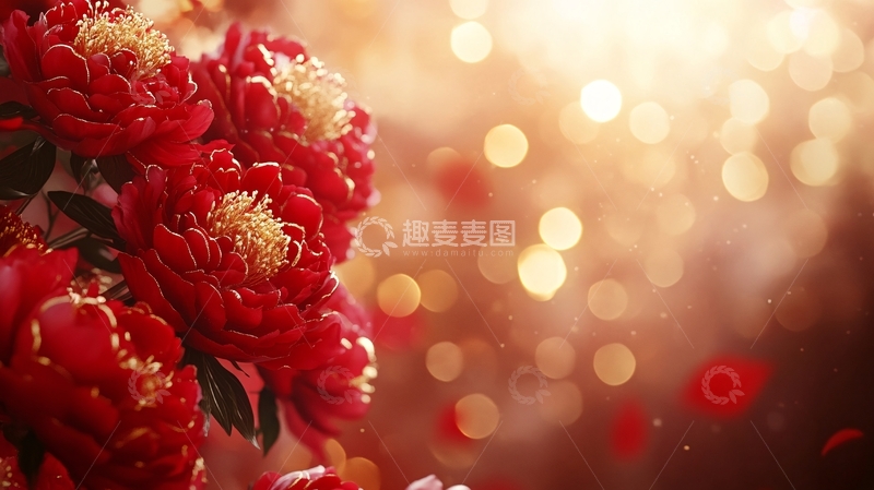 高清大图下载【趣麦麦图】红牡丹花束背景光斑