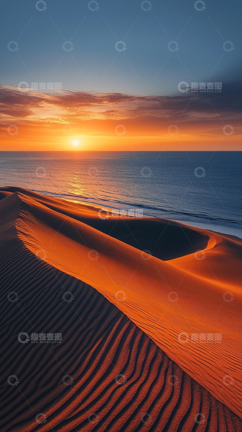 高清大图下载【趣麦麦图】金色沙丘海边日落