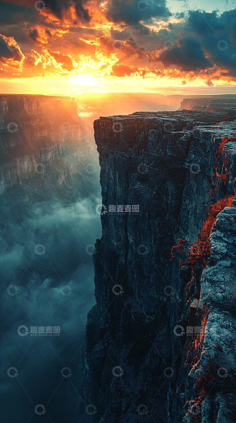 高清大图下载【趣麦麦图】悬崖峭壁日落云海