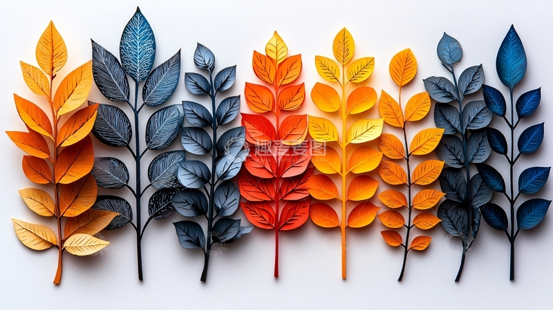 高清大图下载【趣麦麦图】彩色纸艺树叶