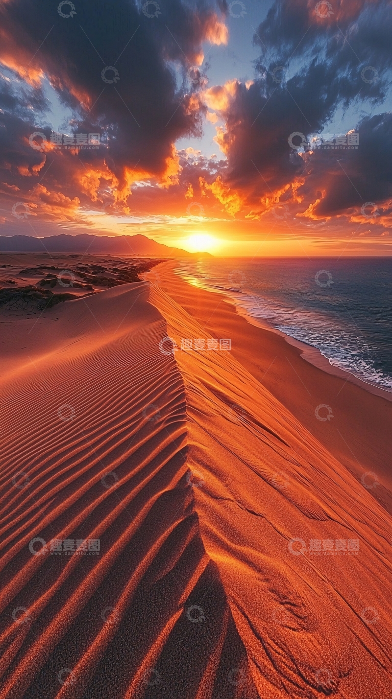 高清大图下载【趣麦麦图】橙色沙丘日落海边美景