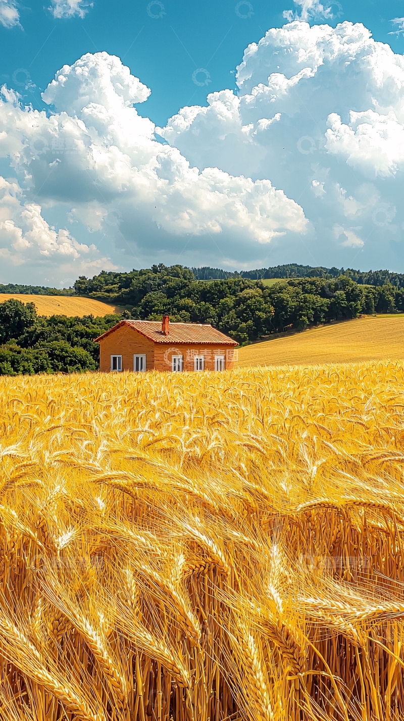 高清大图下载【趣麦麦图】麦田里的房子