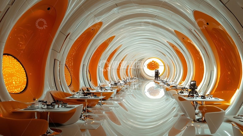 高清大图下载【趣麦麦图】流线型橙白餐厅内部