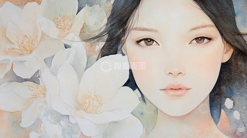 高清大图下载【趣麦麦图】-水彩画美女