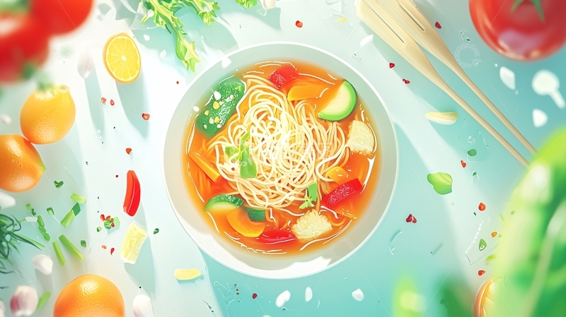 高清大图下载【趣麦麦图】清爽蔬菜意面汤