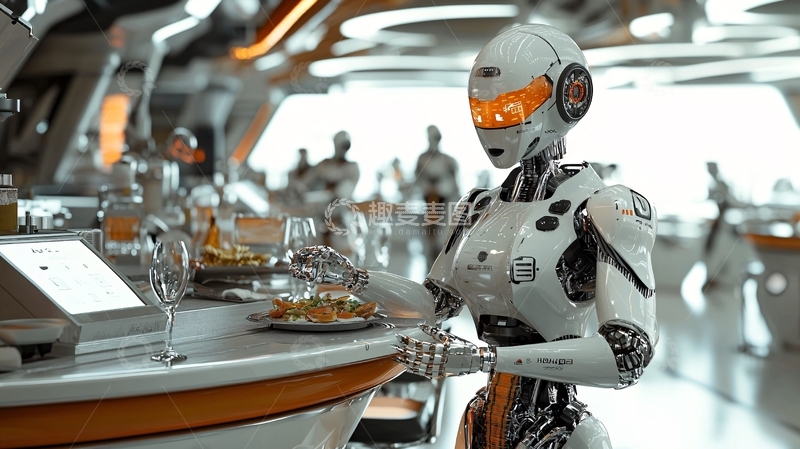 高清大图下载【趣麦麦图】未来餐厅机器人