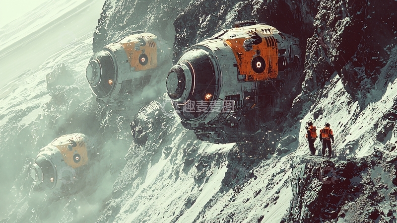 高清大图下载【趣麦麦图】太空飞船坠毁在雪山