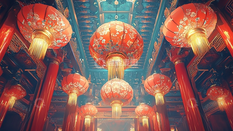 高清大图下载【趣麦麦图】中式宫殿红灯笼
