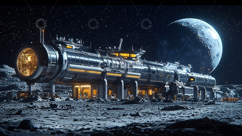高清大图下载【趣麦麦图】月球基地科幻飞船