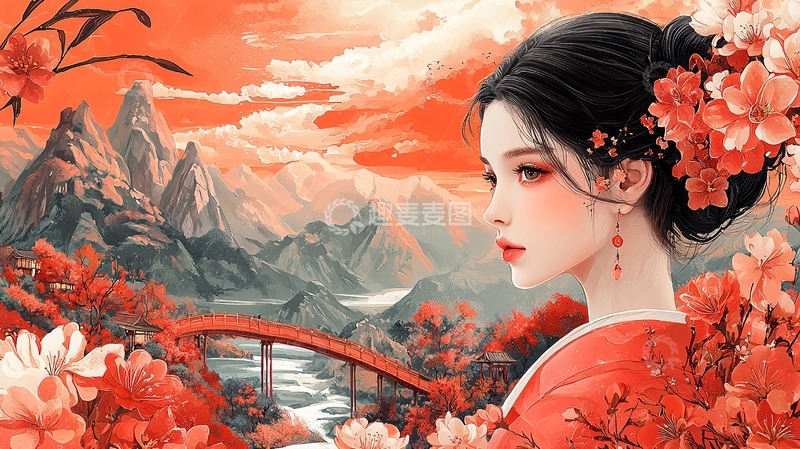 高清大图下载【趣麦麦图】红衣女子