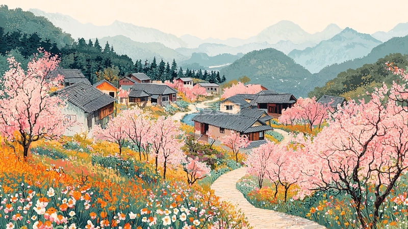 高清大图下载【趣麦麦图】山村桃花盛开的景象