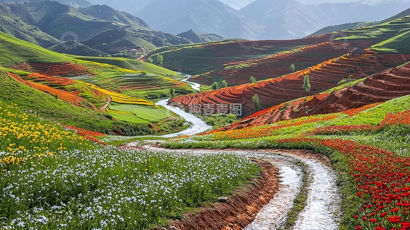 高清大图下载【趣麦麦图】彩色梯田