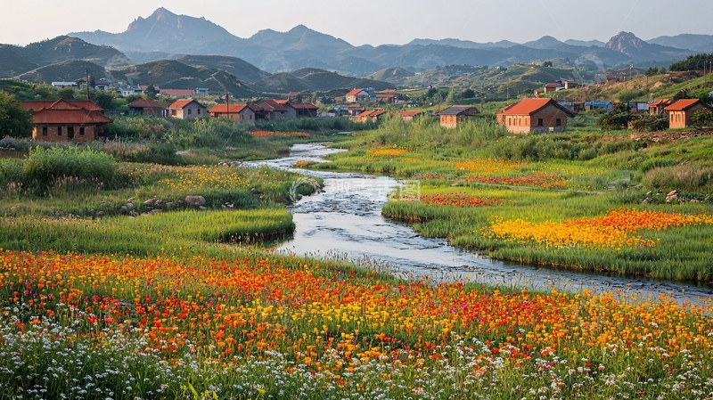 高清大图下载【趣麦麦图】山间小村流水田园