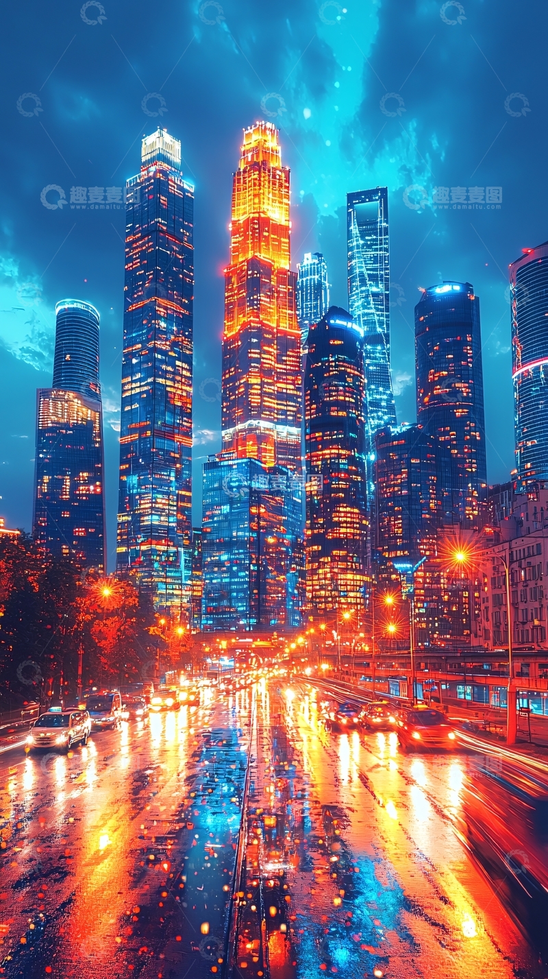 高清大图下载【趣麦麦图】夜晚城市街道