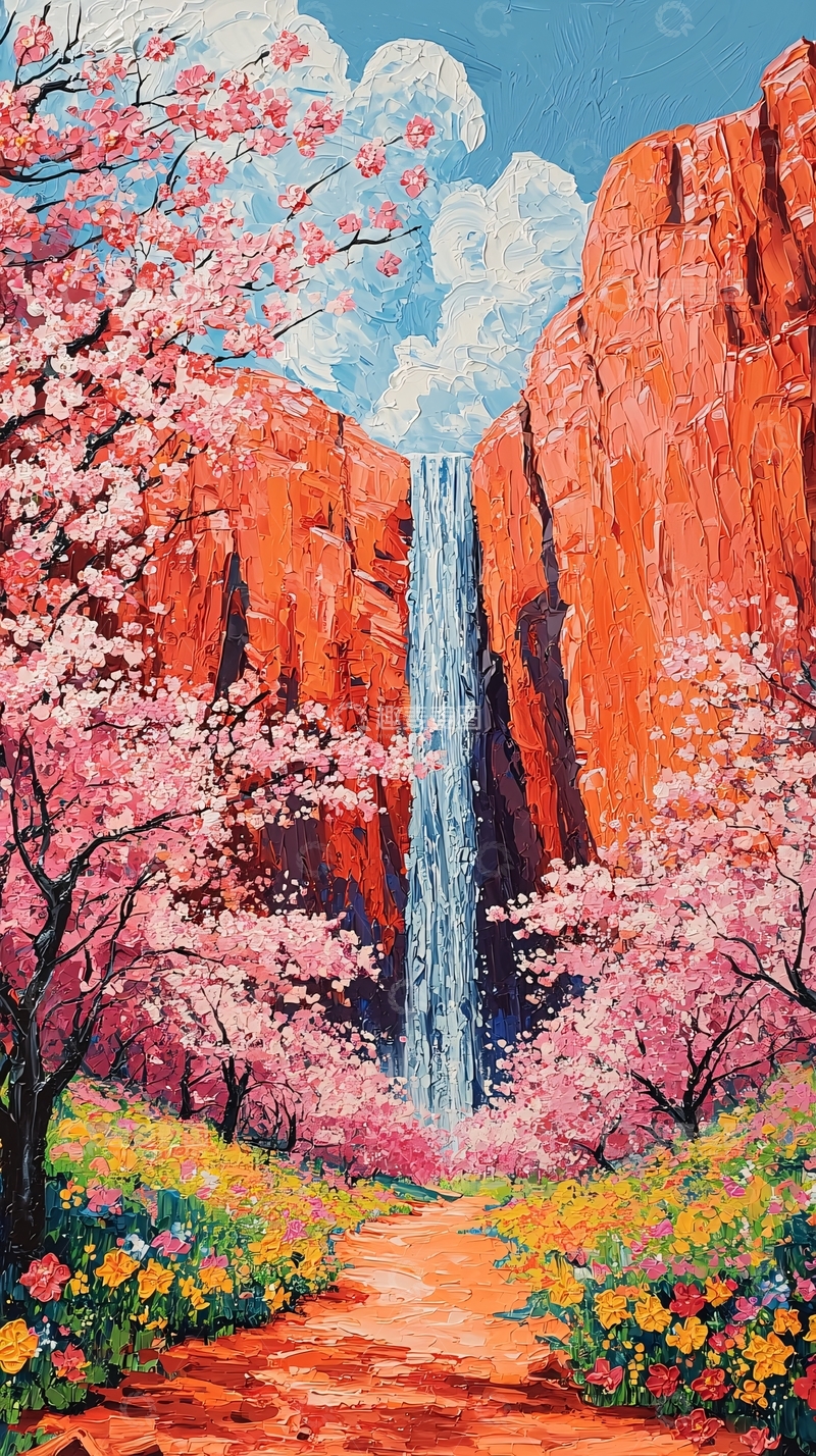 高清大图下载【趣麦麦图】春日瀑布