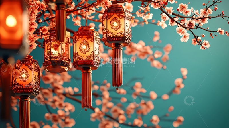 高清大图下载【趣麦麦图】樱花树下灯笼