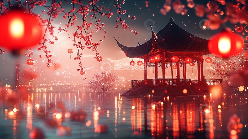 高清大图下载【趣麦麦图】红灯笼下的中国古建筑