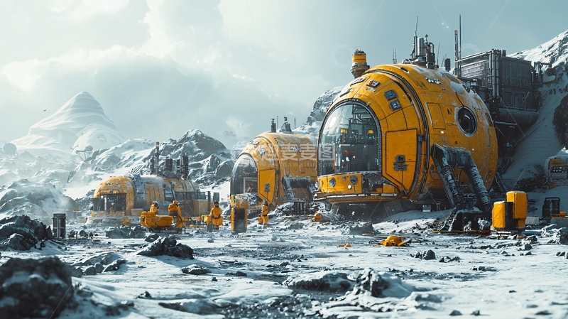 高清大图下载【趣麦麦图】雪地里的黄色科幻基地