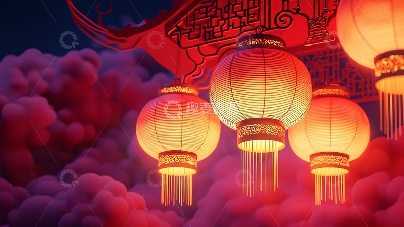 高清大图下载【趣麦麦图】喜庆的节日灯笼和祥云