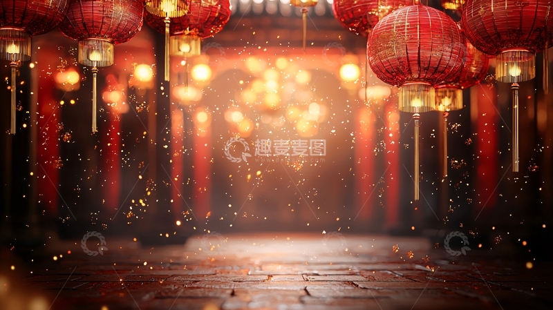 高清大图下载【趣麦麦图】红灯笼古建筑新年氛围