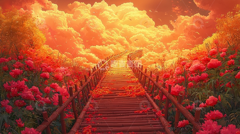 高清大图下载【趣麦麦图】通往红色天空的桥