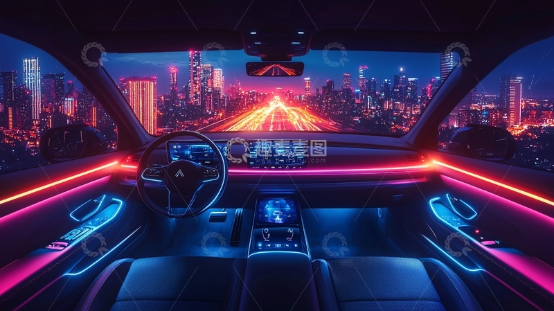 高清大图下载【趣麦麦图】霓虹灯车内夜景