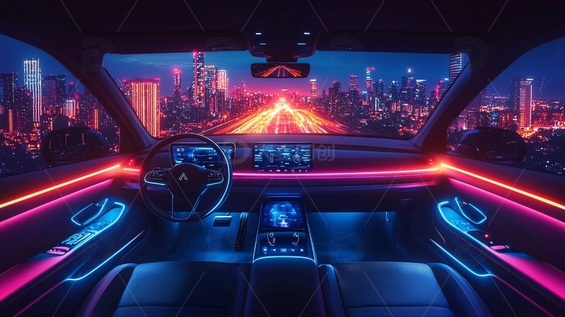 霓虹灯车内夜景